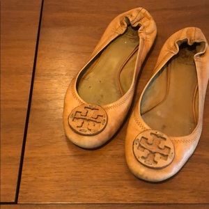 Tory Burch Reva Royal Tan Tumbled Leather Flats